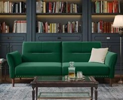 LINSY HOME Futon Sofa Bed, Velvet Sleeper Sofa With Mattress And Frame, Memory Foam Futon Couch For Small Spaces, Living Room, Green -Amazon Store 519GH8OkL. AC