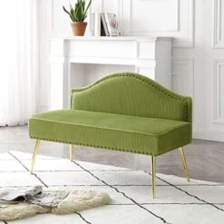 Homtique Velvet Loveseat & Accent Chair 3 Piece Set, Modern Upholstered Living Room Furniture Set, Armless Loveseat Settee With Gold Metal Legs, For Small Space, Bedroom, Apartment, Orange -Amazon Store 519HQkOYElL. AC