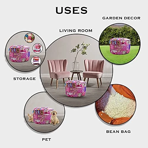 Aakriti Gallery Indian Pouf Footstool Ethnic Embroidered Pouf Cover, Indian Cotton Round Pouffe Ottoman Pouf Cover Pillow Ethnic Decor Art - Cover Only (Pink, 18x13) 7 Aakriti Gallery Indian Pouf Footstool Ethnic Embroidered Pouf Cover, Indian Cotton Round Pouffe Ottoman Pouf Cover Pillow Ethnic Decor Art - Cover Only (Pink, 18x13) - Image 5