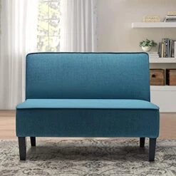 Yongqiang Small Loveseat Sofa For Living Room Bedroom Dining Room Fabric Settee Mini Couch Upholstered Armless Banquette Bench Blue -Amazon Store 519JoWEQOS. AC
