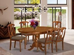 EAST WEST FURNITURE 7 Pc Dining Room Set-and Oval Dining Table With Leaf And 6 Dining Chairs