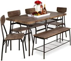 Best Choice Products 6-Piece 55in Modern Dining Set For Home, Kitchen, Dining Room W/Storage Racks, Rectangular Table, Bench, 4 Chairs, Steel Frame - Gray 14 Best Choice Products 6-Piece 55in Modern Dining Set For Home, Kitchen, Dining Room W/Storage Racks, Rectangular Table, Bench, 4 Chairs, Steel Frame - Gray -Amazon Store 519TLBB3sdL. AC