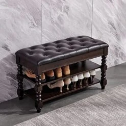 HOOTSMALL Storage Bench Shoe Rack Bench 2-Tier Wooden Shoe Storage Ideal For Entryway Living Room And Corridor (31.5'')