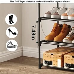 HOMEFORT 4-Tier Shoe Rack, Metal Shoe Tower,20 Pairs Shoe Storage Shelf, Entryway Stackable Shoes Organizer With 4 Tiers Metal Shelves, For Closet, Hallway, Entryway, Black 9 HOMEFORT 4-Tier Shoe Rack, Metal Shoe Tower,20 Pairs Shoe Storage Shelf, Entryway Stackable Shoes Organizer With 4 Tiers Metal Shelves, For Closet, Hallway, Entryway, Black -Amazon Store 519YeHsbYhL