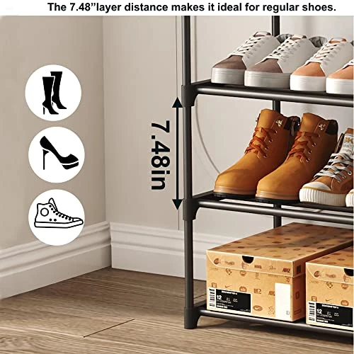 HOMEFORT 4-Tier Shoe Rack, Metal Shoe Tower,20 Pairs Shoe Storage Shelf, Entryway Stackable Shoes Organizer With 4 Tiers Metal Shelves, For Closet, Hallway, Entryway, Black 5 HOMEFORT 4-Tier Shoe Rack, Metal Shoe Tower,20 Pairs Shoe Storage Shelf, Entryway Stackable Shoes Organizer With 4 Tiers Metal Shelves, For Closet, Hallway, Entryway, Black - Image 3