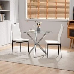 Bacyion Round Glass Dining Table Set For 2 - PU Leather Modern Dining Room Table Set For Small Spaces 3 Pieces Kitchen Tempered Glass Table And Chairs For Home Kitchen Living Room (Black) 23 Bacyion Round Glass Dining Table Set For 2 - PU Leather Modern Dining Room Table Set For Small Spaces 3 Pieces Kitchen Tempered Glass Table And Chairs For Home Kitchen Living Room (Black) -Amazon Store 519edARojnL. AC