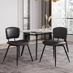 AQG Dining Chairs Set Of 2 Mid Century Modern Dining Chairs Faux Leather Upholstered Chair With Walnut Wood Frame For Kitchen Dining Living Room Chairs (Black, Pack Of 2) -Amazon Store 519gcvRP2sL