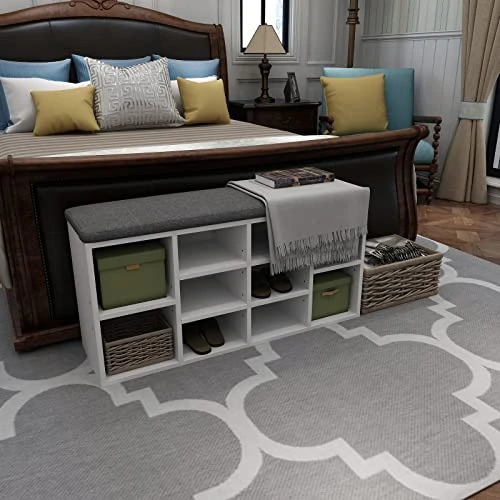 Entryway Shoe Storage Bench, Multifunctional Creative Organizer Storage Stool W/Soft Cushion Seat, Foot Stool Storage Cabinet For Hallway Bedroom (White) 5 Entryway Shoe Storage Bench, Multifunctional Creative Organizer Storage Stool W/Soft Cushion Seat, Foot Stool Storage Cabinet For Hallway Bedroom (White) - Image 3