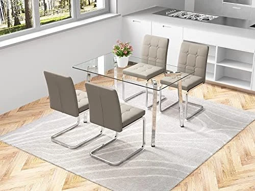 LFVFFA Glass Dining Table Set Of 4, Dining Table And Chairs Set, Modern Dining Room Furniture Set,for Dining Room,Kitchen (White Striped Chair Set, 47-inch Tempered Glass Table Top) 9 LFVFFA Glass Dining Table Set Of 4, Dining Table And Chairs Set, Modern Dining Room Furniture Set,for Dining Room,Kitchen (White Striped Chair Set, 47-inch Tempered Glass Table Top) - Image 7