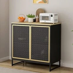 Pvillez Modern Storage Cabinet With Natural Rattan Doors, Sideboard Buffet Cabinet With Storage, Adjustable Shelves, Rattan Cabinet Console Table For Living Room, Dining Room, Entryway, White -Amazon Store 519jarLuMEL. AC