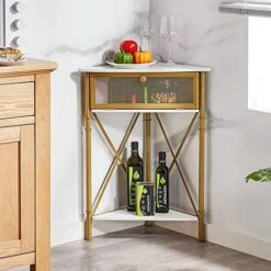 VECELO Cabinet/Table, 3-Tier Display Shelves With Protection Door, Metal Frame Storage Shelf Organizer For Small Space, Living Room, Kitchen, Bathroom, Set Of 2, Gold+Black -Amazon Store 519lXlMNzfL. AC