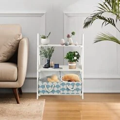 Babion White Ladder Shelf, 3 Tier Ladder Bookshelf With 2 Baskets，Wood Rustic Ladder Bookshelf, Freestanding Storage Organizer Rack, Indoor Plant Stand, Ladder Shelves For Home, 2PCS,White -Amazon Store 519qWviLVuL