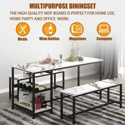 CENOVE Dining Table Set For 4, 3 Piece Kitchen Table With Bench, Small Dining Table Set For Apartment With Wine Rack For Breakfast Nook (White Statuario) 10 CENOVE Dining Table Set For 4, 3 Piece Kitchen Table With Bench, Small Dining Table Set For Apartment With Wine Rack For Breakfast Nook (White Statuario) -Amazon Store 519t87s5GaL