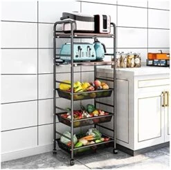 Free Standing Kitchen Storage Shelf Rack Kitchen Crevice Storage Rack Floor-to-ceiling Multi-layer Trolley Fruit And Vegetable Rack Narrow Refrigerator Gap Storage Rack Shelf Kitchen Bakers Rack Micro -Amazon Store 519uiY18hYL. AC