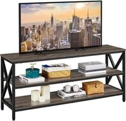 Yaheetech Industrial TV Stand For TV Up To 65 Inch, 55" TV Cabinet With 3 Tier Storage Shelves For Living Room, Entertainment Center TV Console Table With Metal Frame, Rustic Brown -Amazon Store 519xml8rSzL. AC