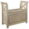 Signature Design By Ashley Fossil Ridge Boho Storage Accent Bench, Vintage White, 30"W X 13"D X 28"H