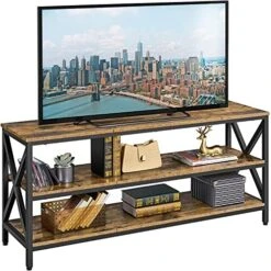 Yaheetech Industrial TV Stand For TV Up To 65 Inch, 55" TV Cabinet With 3 Tier Storage Shelves For Living Room, Entertainment Center TV Console Table With Metal Frame, Rustic Brown -Amazon Store 51A2DhdNmcS. AC