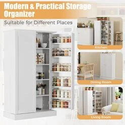 JEROAL Wooden Pantry Cabinet, Kitchen Storage Pantry Cabinet Organizer, Dining Room Entryway Floor Farmhouse Storage Cabinet With Doors And Shelves, White -Amazon Store 51A9EwPG6KL