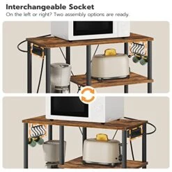 HOOBRO Bakers Rack With Power Outlet, Microwave Stand With 5 S-Shaped Hooks, Coffee Bar, Kitchen Storage Shelf, For Kitchen, Living Room, Rustic Brown And Black BF07UHB01 -Amazon Store 51AFEsWgWGL