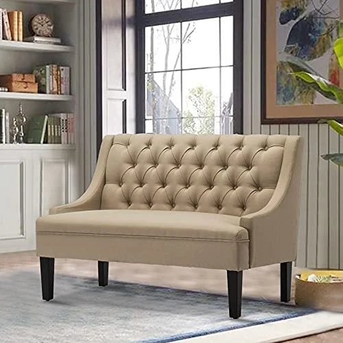 Yongqiang Modern Settee Bench For Dining Room Entryway Upholstered Banquette Button Tufted Loveseat With Wood Legs Khaki 3 Yongqiang Modern Settee Bench For Dining Room Entryway Upholstered Banquette Button Tufted Loveseat With Wood Legs Khaki