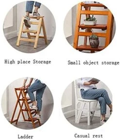 Portable Step Stoo - Folding 3 Wood For Adult Folding Ladder 3 Tier Ladder-Shaped Plant Stand Display Rack Shelf Multi-Function Chair -Amazon Store 51AH2GfkjrL