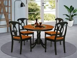 EAST WEST FURNITURE 5 Pc Set With A Round Kitchen Table And 4 Leather Dinette Chairs In Linen White 22 EAST WEST FURNITURE 5 Pc Set With A Round Kitchen Table And 4 Leather Dinette Chairs In Linen White -Amazon Store 51AK8K8PlhL. AC