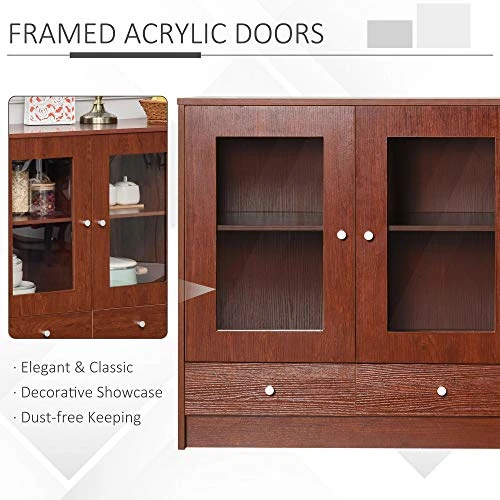 HOMCOM Kitchen Buffet Table Cabinet Storage Sideboard Server Console With Framed Acrylic Doors And Tabletop, Brown 8 HOMCOM Kitchen Buffet Table Cabinet Storage Sideboard Server Console With Framed Acrylic Doors And Tabletop, Brown - Image 6