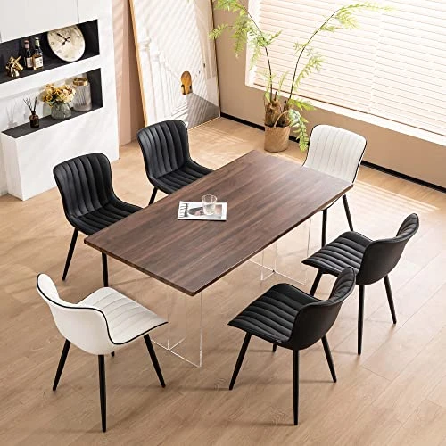 YOUNUOKE Dining Chairs Set Of 2,Upholstered Mid Century Modern Chair Armless Faux Leather Accent Chairs With Backrest Metal Legs And Adjustable Feet For Kitchen Living Room Bedrooms,Black 5 YOUNUOKE Dining Chairs Set Of 2,Upholstered Mid Century Modern Chair Armless Faux Leather Accent Chairs With Backrest Metal Legs And Adjustable Feet For Kitchen Living Room Bedrooms,Black - Image 3