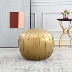 C COMFORTLAND Unstuffed Pouf, Faux Leather Poufs Cover, Large Round Poof Ottomans, Floor Bean Bag Ottoman, Foot Rest Storage Pouffe For Living Room, Bedroom, Or Gifts Gold -Amazon Store 51AOmXNnaUL. AC