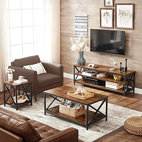 VASAGLE TV Stand For Up To 65-Inch Televisions, 57.9 X 15.7 X 19.7, Rustic Brown & End Table, Side Table With Storage, 15.7 X 15.7 X 23.6 Inch, Rustic Brown And Black ULET278B01V1 4 VASAGLE TV Stand For Up To 65-Inch Televisions, 57.9 X 15.7 X 19.7, Rustic Brown & End Table, Side Table With Storage, 15.7 X 15.7 X 23.6 Inch, Rustic Brown And Black ULET278B01V1 - Image 2