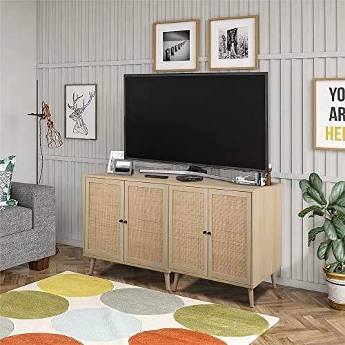 Rattan Buffet Sideboard Cabinet, 2 Doors Storage Cabinet Console Table Accent Cabinet With Adjustable Shelves For Kitchen Living Room Dining Room, Natural 6 Rattan Buffet Sideboard Cabinet, 2 Doors Storage Cabinet Console Table Accent Cabinet With Adjustable Shelves For Kitchen Living Room Dining Room, Natural - Image 4