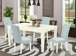 East West Furniture WECE5-WHI-15 5Pc Dining Set Includes A Rectangle Dinette Table With Butterfly Leaf And Four Parson Chairs With Baby Blue Fabric, Finish, Linen White 17 East West Furniture WECE5-WHI-15 5Pc Dining Set Includes A Rectangle Dinette Table With Butterfly Leaf And Four Parson Chairs With Baby Blue Fabric, Finish, Linen White -Amazon Store 51AbYjFcuGL. AC
