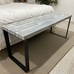 Barn Walls End Of Bed Bench With Metal Legs, Accent Bench, Entryway Bench, Ottoman Bench, Living Room Bench, Dining Bench, Kitchen Bench, Table Bench. Blue Powderwash. Fits California King. -Amazon Store 51AbdLWQEIL