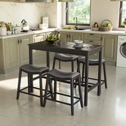 Giantex Dining Table Set For 4, Kitchen Counter Height Table W/ 4 Stools, 5 Piece Bistro Table Set, Rubber Wood Pub Dinette Set W/Upholstered Stools, Space-Saving Table Set For Small Spaces (Black) 11 Giantex Dining Table Set For 4, Kitchen Counter Height Table W/ 4 Stools, 5 Piece Bistro Table Set, Rubber Wood Pub Dinette Set W/Upholstered Stools, Space-Saving Table Set For Small Spaces (Black) -Amazon Store 51Abfl7IgDL