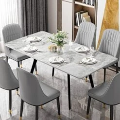 KithKasa Modern Dining Table With Sintered Stone Tabletop And Black Metal Legs For 6, 55 Inch Rectangle Kitchen Table For Dining Room Restaurants Living Room White(Table Only) 18 KithKasa Modern Dining Table With Sintered Stone Tabletop And Black Metal Legs For 6, 55 Inch Rectangle Kitchen Table For Dining Room Restaurants Living Room White(Table Only) -Amazon Store 51Ac14IUSoL. AC