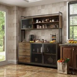 DiDuGo Kitchen Hutch Storage Cabinet With Drawers & Iron Doors, Kitchen Pantry Kitchen Buffet Cabinet With Metal Frame, For Hallway Deep Walnut (59”W X 15.7”D X 68.5”H) -Amazon Store 51AckQEw98L. AC
