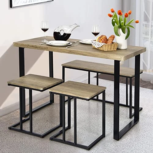 Giantex 4 Piece Dining Table Set, 47.5” Kitchen Table And Chairs For 4, Nesting Furniture Set W/Bench & 2 Stools, Space-Saving Table Set, Modern Functional Desk Set For Dining Room Restaurant, Oak 6 Giantex 4 Piece Dining Table Set, 47.5” Kitchen Table And Chairs For 4, Nesting Furniture Set W/Bench & 2 Stools, Space-Saving Table Set, Modern Functional Desk Set For Dining Room Restaurant, Oak - Image 4