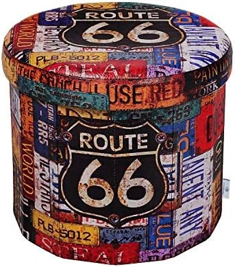 B FSOBEIIALEO Folding Storage Ottoman Round, Faux Leather Foot Rest Seat, Storage Organizer Toy Chest 15" (Route 66 Barrel) 6 B FSOBEIIALEO Folding Storage Ottoman Round, Faux Leather Foot Rest Seat, Storage Organizer Toy Chest 15" (Route 66 Barrel) - Image 4