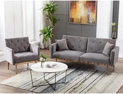 SZLIZCCC 63" Pink Velvet Couch, Tufted Loveseat Sofa, Convertible Futon Sofa Bed, Accent Sofa Recliner, Golden Metal Legs, 2 Couch Pillows, Mid Century Modern Sofas For Home Living Room Bedroom -Amazon Store 51Agex0C7aS. AC