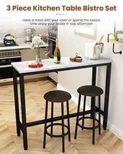 Recaceik Dining Table Set, 47.2” Rectangle Pub Dining Set Kitchen Table Set Bar Table With Stools, 3-Piece Breakfast Table Set With Metal Frame For Kitchen Dining Room W/ 2 Chairs - White 19 Recaceik Dining Table Set, 47.2” Rectangle Pub Dining Set Kitchen Table Set Bar Table With Stools, 3-Piece Breakfast Table Set With Metal Frame For Kitchen Dining Room W/ 2 Chairs - White -Amazon Store 51Ak07AWt2L