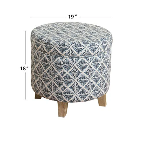 Homepop Home Decor | Upholstered Round Storage Ottoman | Ottoman With Storage For Living Room & Bedroom With Flared Legs, Navy Blue Geometric Pattern 5 Homepop Home Decor | Upholstered Round Storage Ottoman | Ottoman With Storage For Living Room & Bedroom With Flared Legs, Navy Blue Geometric Pattern - Image 3