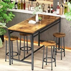Recaceik Bar Table Set For 4 Bar Table And Chairs Set, Industrial Dinner Table With 4 PU Leather Upholstered Backrest Stool, Counter Height Pub Dining Room Table Set For Apartment Small Spaces -Amazon Store 51AzpLYeSTL. AC