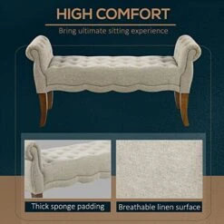 HOMCOM Traditional Style End Of Bed Bench, Upholstered Bedroom Entryway Bench With Button Tufted And Rounded Arm, Beige 12 HOMCOM Traditional Style End Of Bed Bench, Upholstered Bedroom Entryway Bench With Button Tufted And Rounded Arm, Beige -Amazon Store 51B4cRQ5EDL