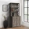 YITAHOME Kitchen Pantry Cabinet Storage Hutch With Microwave Stand Wine Rack, Freestanding Pantry Buffet Cabinet With Adjustable Shelves And Cupboard For Home, Rustic Grey Wash