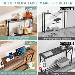 Yoobure Console Tables Entryway 47.3" Sofa Tables Narrow Long Entry Table With USB Ports Behind Couch Entrance Hallway Table With Stable Metal Support Living Room, Rustic Brown -Amazon Store 51B6iXk5XSL
