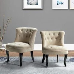 TINA'S HOME Modern Fabric Armless Accent Chairs Set Of 2, Upholstered Fabric Button Single Sofa Chair With Wooden Legs For Living Room, Comfy Tufted Bedroom Chairs For Dining Room (Navy) -Amazon Store 51B9cLdvsL. AC