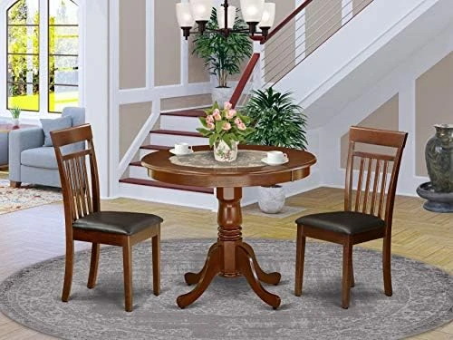 East West Furniture Wooden Dining Table Set- 4 Great Dining Room Chairs - A Lovely Round Dining Table- Faux Leather Seat And Cappuccino Finish Round Wooden Table 12 East West Furniture Wooden Dining Table Set- 4 Great Dining Room Chairs - A Lovely Round Dining Table- Faux Leather Seat And Cappuccino Finish Round Wooden Table - Image 10