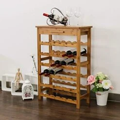 Kinsuite Bamboo Wine Rack Modular Wine Storage Holder Display Shelves For Storing Bottles At Home 36 Bottle Wine Rack Free Standing Floor 6 Shelves With Drawer -Amazon Store 51BDbMy5J9L