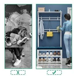 4-in-1 Coat Rack With Shoe Bench, Industrial Hall Tree With Bench For Entryway, Metal Coat Tree For Farmhouse Bedroom Hallway, 80/100X33X172 Cm -Amazon Store 51BFSOJlqpL