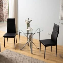 WISOICE Dining Table Set For 4, Round Glass Kitchen Table And Chairs, Modern 5 Piece Dining Room Dinner Table With High Back PU Leather Metal Frames Chairs -Amazon Store 51BHvplxrjL. AC